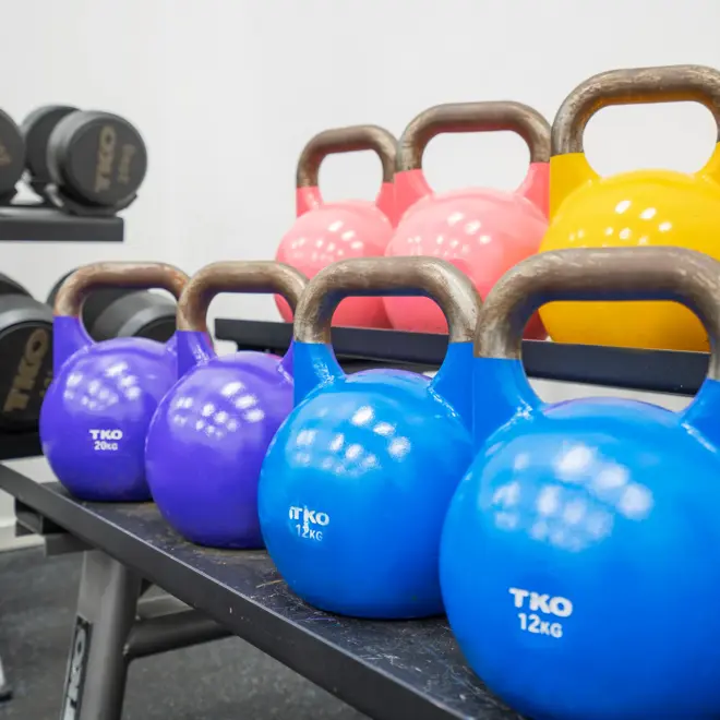 Kettlebellsvekter i treningsrom på Thon Hotel Bergen Airport