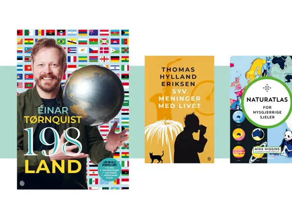 3 bokomslag, 198 land, syv meninger med livet og atlas