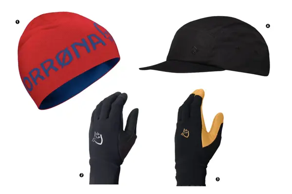 lue, caps og hansker fra norrøna