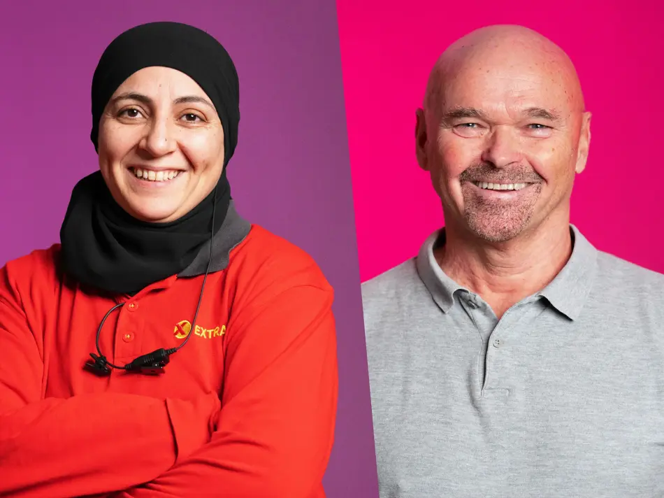 Kollasj av to personer som smiler til kamera