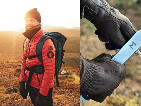 Mann på fjellet med Lars Monsen-klær og kniv