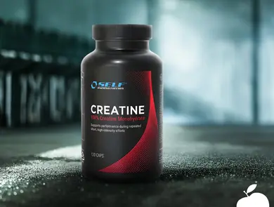 En boks med Kreatin kapsler fra Self Omninutrition.