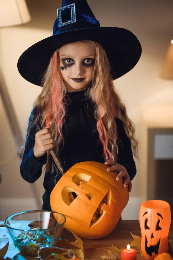 Portrait of Little witch. Halloween.