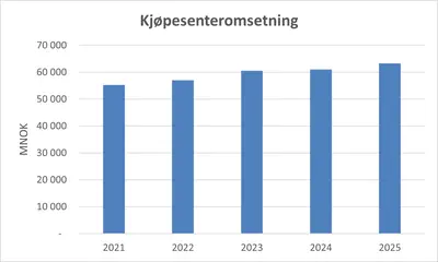 Stolpediagram for kjøpesenteromsetning 2025.
