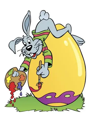 Tegning av en kaning med påskeegg